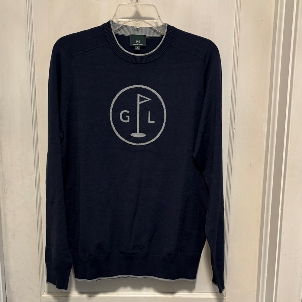 AG Green Label Golfing Navy Blue Crewneck Sweater with Logo New Without Tags Med